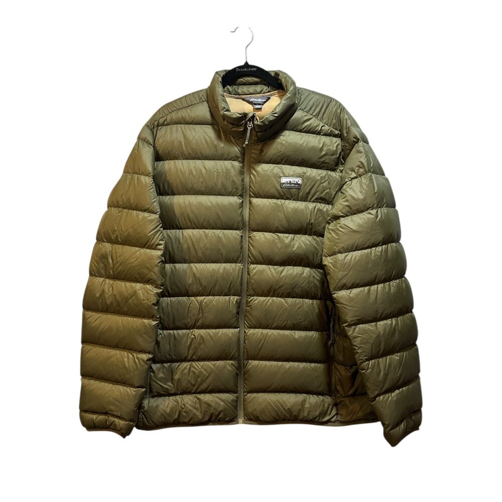 Eddie Bauer microlight IV men’s 2Xl sackable down jacket in olive green color.